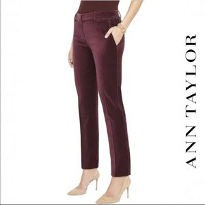 Ann Taylor Devin Fit velvet ankle pants, 2, plum rose